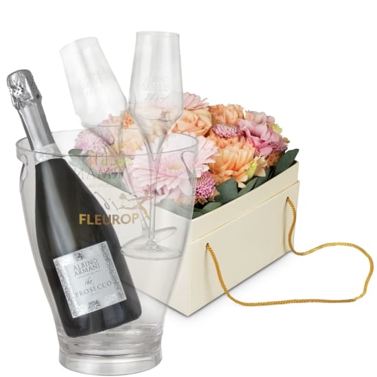 Flowerbox Prag (15 cm) mit Prosecco Albino Armani DOC (75 cl) inkl. Eiskübel und zwei Sektflöten