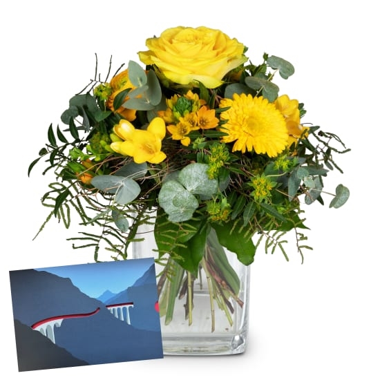 Flower bouquet «Little Sunshine» with a gift voucher from the Rhaetian Railway (Minimum)