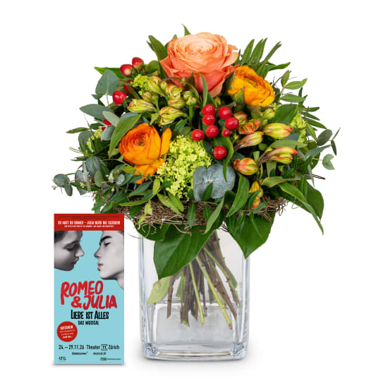 Blumenstrauß „Frühlingsboten“ mit einem Gutschein für das Musical „Romeo & Julia“ (Mindestbestellwert)