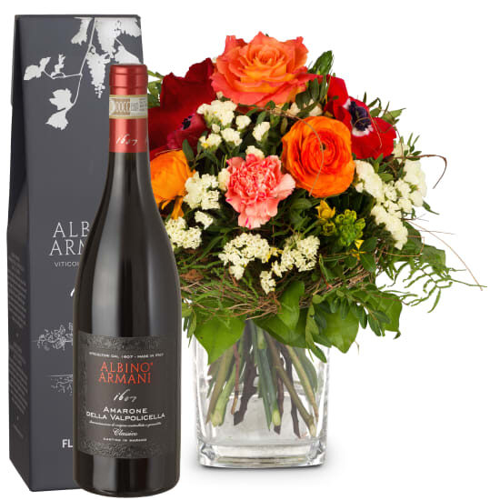 Blumenstrauß „Frühlingsüberraschung“ mit Amarone Albino Armani DOCG (Mindestmenge)
