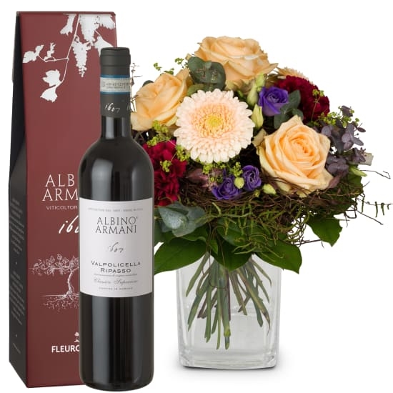 Flower bouquet «Colorful flower dream» with Ripasso Albino Armani DOC (Minimum)