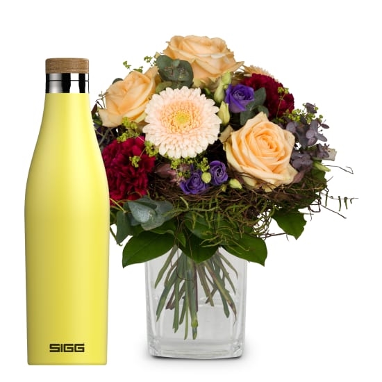 Bunter Blumentraum mit SIGG Wasserflasche Meridian Ultra Lemon 0,5L (Minimum)