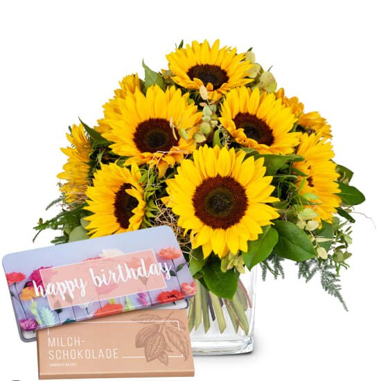 Sunflowers Pure with Munz bar of chocolate Â«Happy BirthdayÂ» (Minimum)