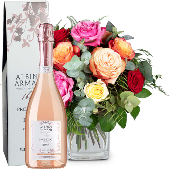 Blumenstrauß „Rosentraum“ mit Prosecco Rosé Albino Armani DOC (Mindestmenge)