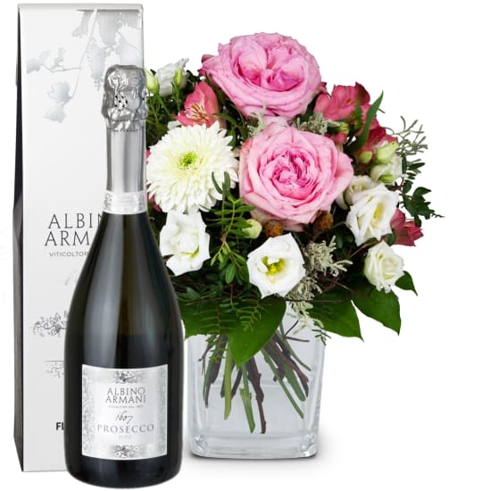 Blumenstrauß „Zarte Winterromanze“ mit Prosecco Albino Armani DOC (Mindestmenge)