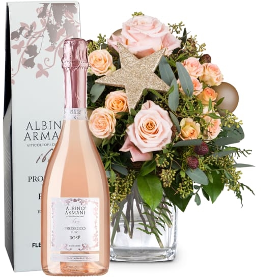 Blumenstrauß „Sparkling Moments“ mit Prosecco Rosé Albino Armani DOC (Mindestmenge)