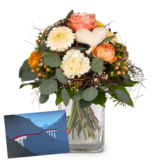 Blumenstrauß „In meinem Herzen“ mit einem Geschenkgutschein der Rhätischen Bahn (Mindestwert)