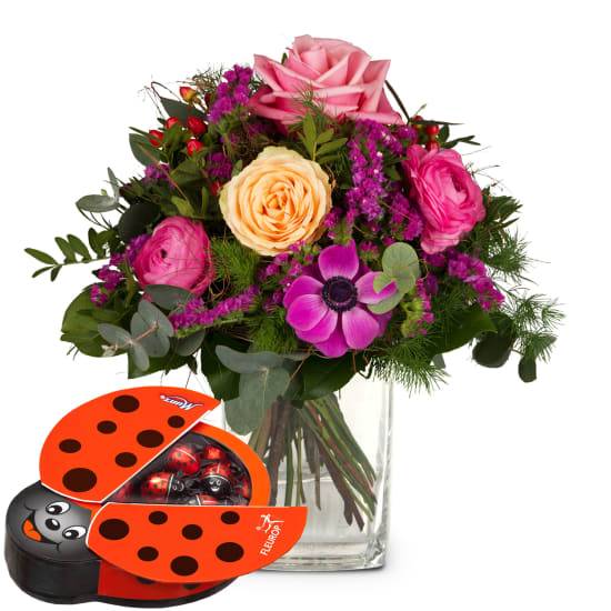Flower bouquet «Sweet Surprise» with Munz chocolate ladybird (Minimum)