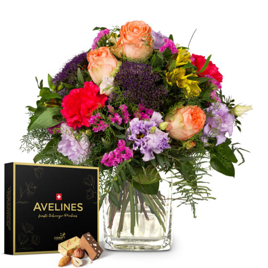 Blumenstrauß «Symphonie der Farben» mit Avelines-Pralinen von Maestrani (Minimum)