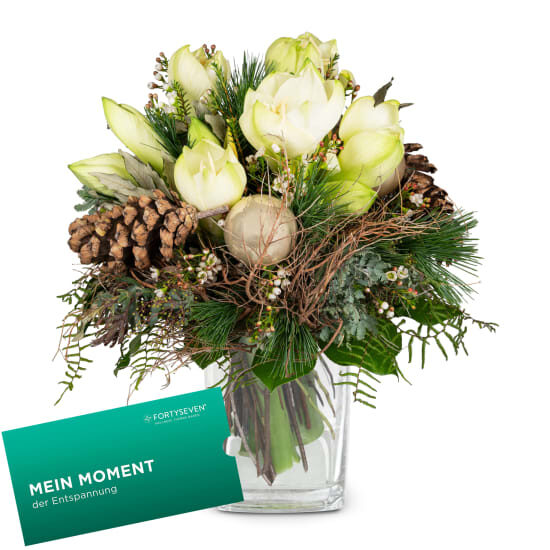 Blumenstrauß "Winterwunder" mit einem Geschenkgutschein im Wert von CHF 100.- von der Wellness-Therme FORTYSEVEN (Mindestbestellwert)