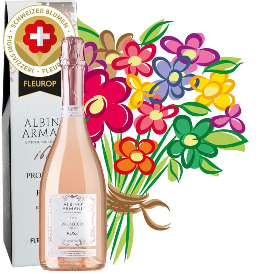 Schweizer Blumenstrauß „Überraschung“ mit Prosecco Rosé Albino Armani DOC (Mindestmenge)