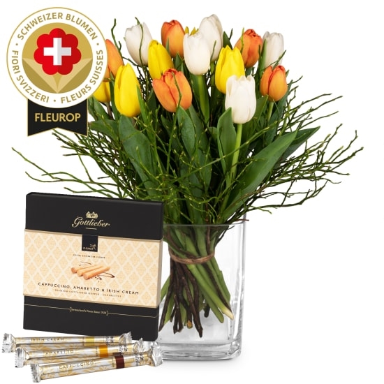 Blumenstrauß „Schweizer Tulpen“ mit Gottlieber Huppen „Sonderedition für Fleurop“