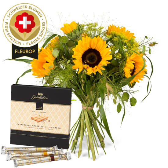 Sonnenblumenstrauß mit Schweizer Blumen und Gottlieber Happen «Special Edition for Giftblooms»