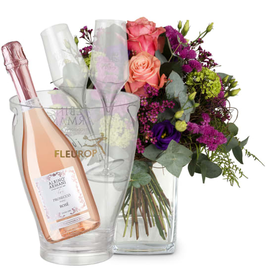 Blumenstrauß „Sweet Day“ mit Prosecco Rosé Albino Armani DOC (Mindestmenge)