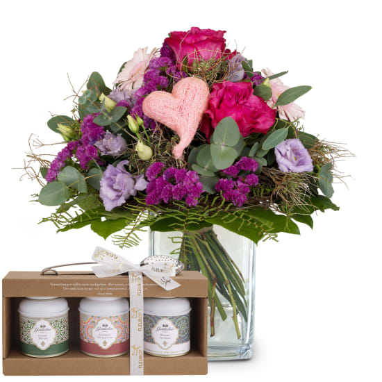 Blumenstrauß „Sweet Bloom“ mit Gottlieber-Tee-Geschenkset (Mindestbestellwert)
