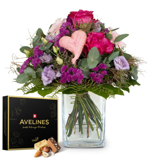 Blumenstrauß „Sweet Bloom“ mit Avelines-Pralinen von Maestrani (Minimum)