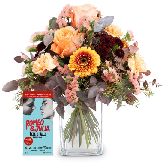 Blumenstrauß „Romeo“ mit einem Gutschein für das Musical „Romeo & Julia“
