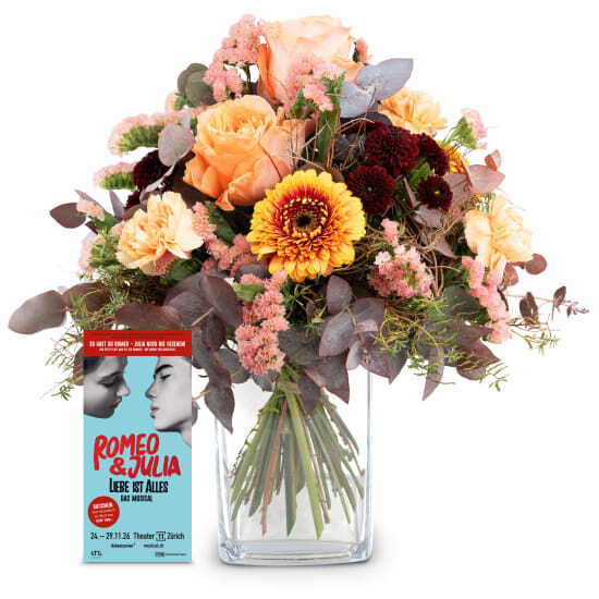 Blumenstrauß „Romeo“ mit einem Gutschein für das Musical „Romeo & Julia“