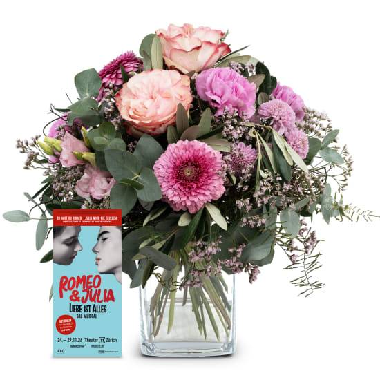 Blumenstrauß „Juliet“ mit einem Gutschein für das Musical „Romeo & Julia“