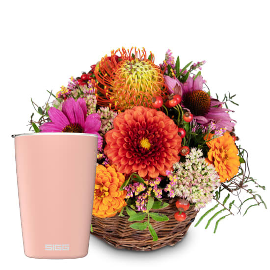 Hauch von Indian Summer mit Rosen mit SIGG Reisebecher NESO Cup Pure Ceram Pink 0,3L (Minimum)