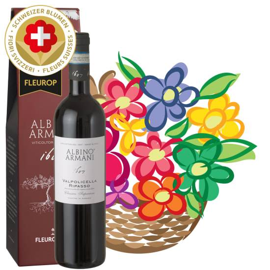 Swiss Flower Arrangement «Surprise» with Ripasso Albino Armani DOC (Minimum)