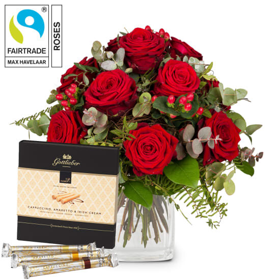 I Love You mit Fairtrade Max Havelaar-Rosen mit Gottlieber Happen (Minimum)