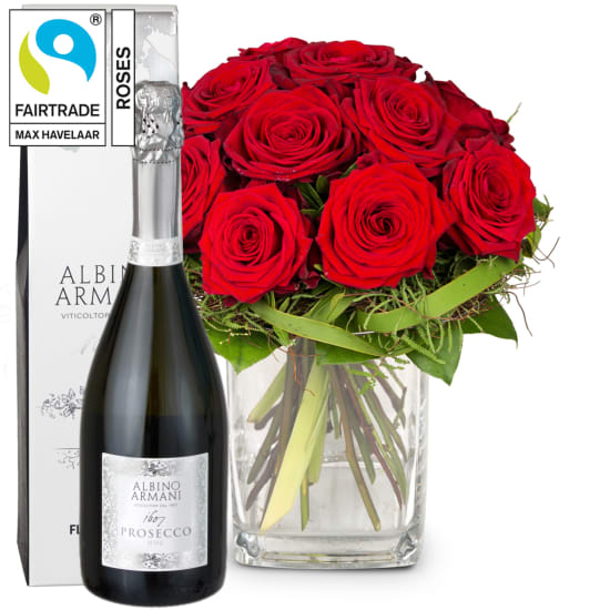 Kleine Rosenperle mit Fairtrade Max Havelaar-Rosen mit Prosecco Albino Armani DOC (Minimum)