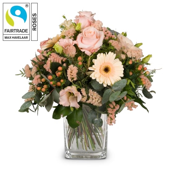 Zarter saisonaler Strauß mit Fairtrade Max Havelaar-Rosen (Minimum)