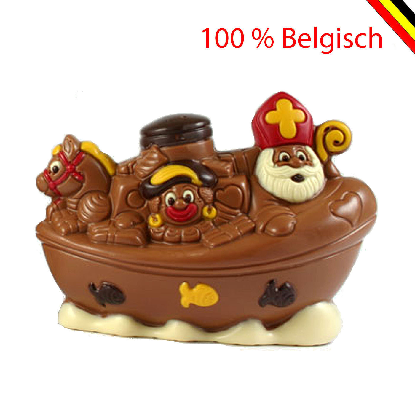 Dekoriertes Nikolaus-Dampfschiff – Luxuriöses Geschenk aus Callebaut-Schokolade