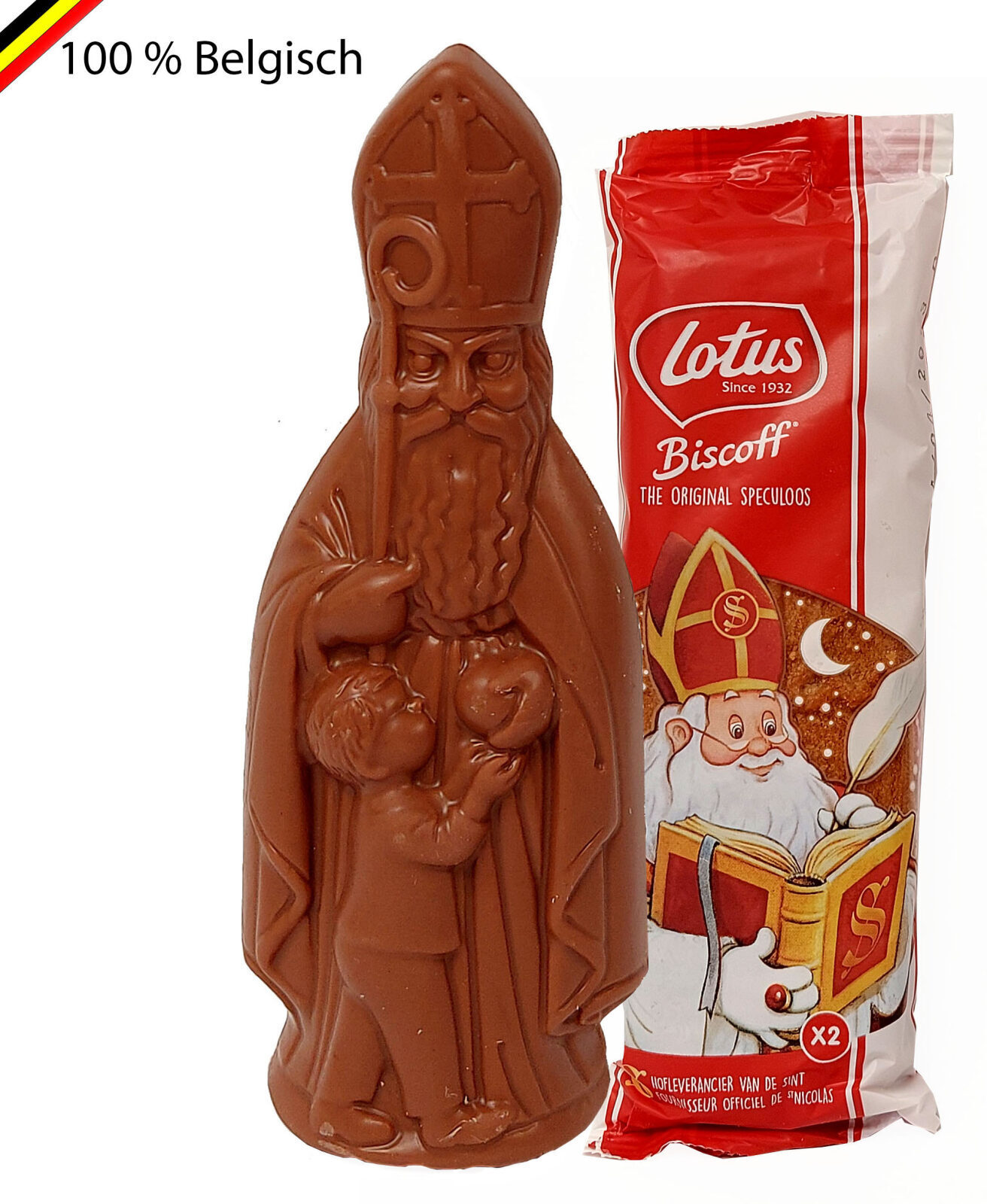 Belgische Callebaut-Schokolade Sint 15 cm und Lotus Biscoff